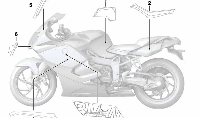 Inscripción izquierda OEM 51148551883 para motos BMW K 1200 S, K 1300 S (K40). Original BMW Motorrad.