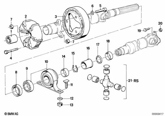 Soporte central del árbol de transmisión OEM 26121226628 para BMW Serie 5 E28, Serie 6 E24. Original BMW.