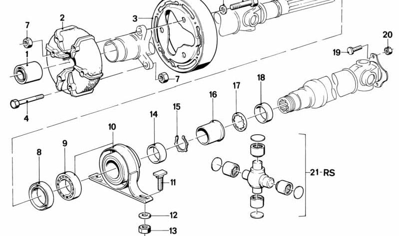 Transmissionsachse für BMW 5 E28 -Serie (OEM 26111225699). Original BMW