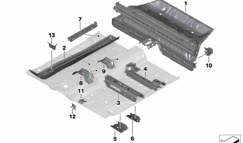 Refuerzo túnel trasero OEM 41127361185 para BMW F40, F52, F70, F44, F45, F45N, F46, F46N, F48, F48N, F49, F49N, F39 y para MINI F54, F54N, F55, F55N, F56, F56E, F56F, F56N, F57, F57N, F60, F60N, F65, F66. Original BMW y MINI.