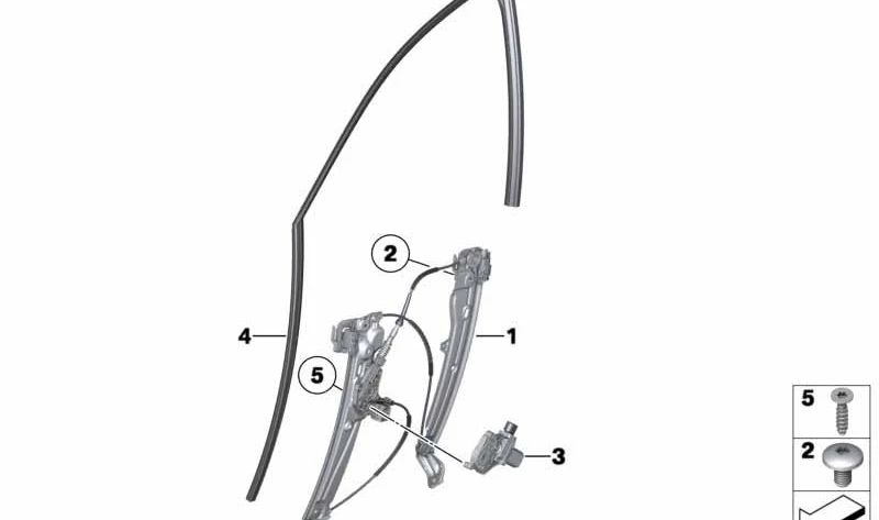 Mecanismo elevalunas sin motor delantero izquierdo OEM 51337182131 para BMW F10, F11. Original BMW.