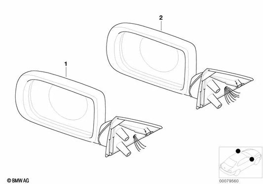 Rétroviseur gauche sans verre chauffant OEM 51168266433 pour BMW Série 7 E38 (728i, 730i, 735i, 740i) 1994-2001. Véritable BMW.