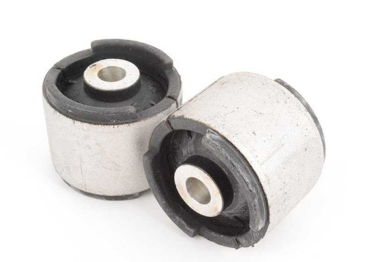 Kit de reparación brazo longitudinal trasero OEM 33522241455 para BMW E46, X3 E83. Incluye tornillos, tuercas y silentblocks. Original BMW.