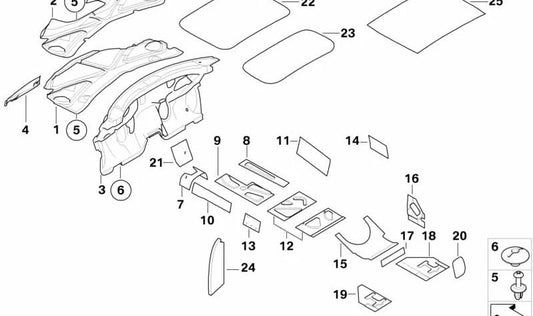 Insonorización de capó delantero OEM 51487155596 para MINI R52, R53. Original MINI.