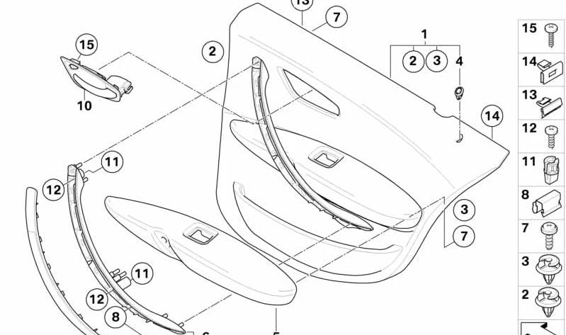 Embels Maneta Inside Left Door OEM 51419128805 for BMW E81, E82, E87, E88. Original BMW.