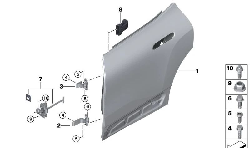 Amortiguador de puerta trasera OEM 51228494929 para BMW I20. Original BMW.