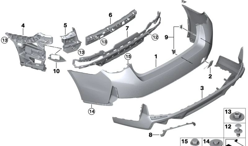 Soporte trasero del parachoques izquierdo OEM 51129447681 para BMW G26E, G26F. Original BMW.