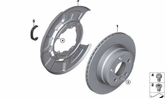 OEM rear brake disc 34216859678 for BMW X5 E53 (3.0D FA71/FA72/FA81/FA82, FB71/FB72/FB81/FB82 and 3.0I FA11/FA12). Compatible with models from 2001 to 2006. Original BMW.