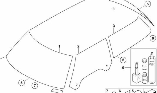 Cristal trasero verde OEM 51310643624 para MINI R50, R53. Original MINI.