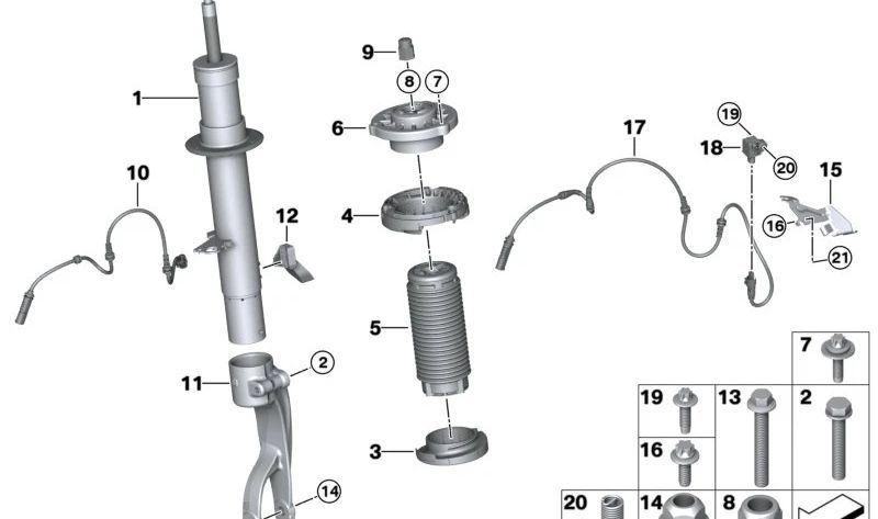 Soporte derecho amortiguador OEM 31121543982 para BMW X5 G05, G18, G18N, X7 G09. Repuesto original BMW.