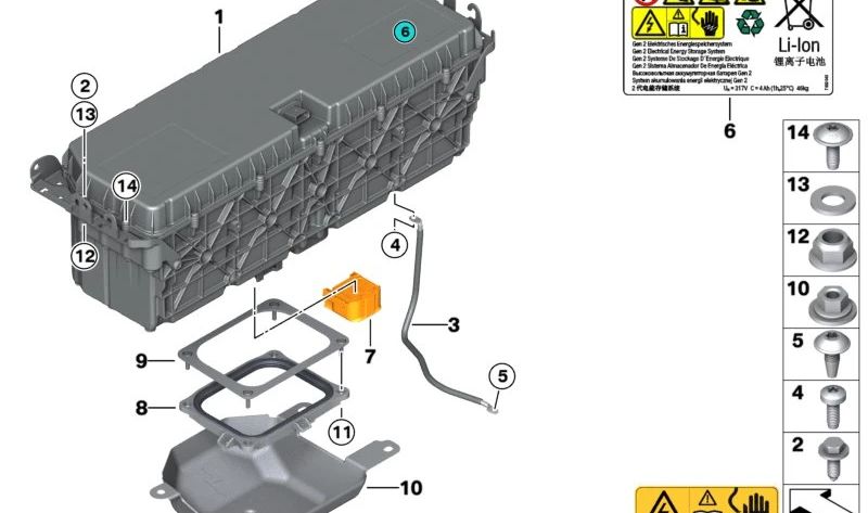Aviso de alta tensión OEM 71227622043 para BMW F30, F10, F01, F02. Señal adhesiva de seguridad para sistemas eléctricos de alto voltaje. Original BMW.