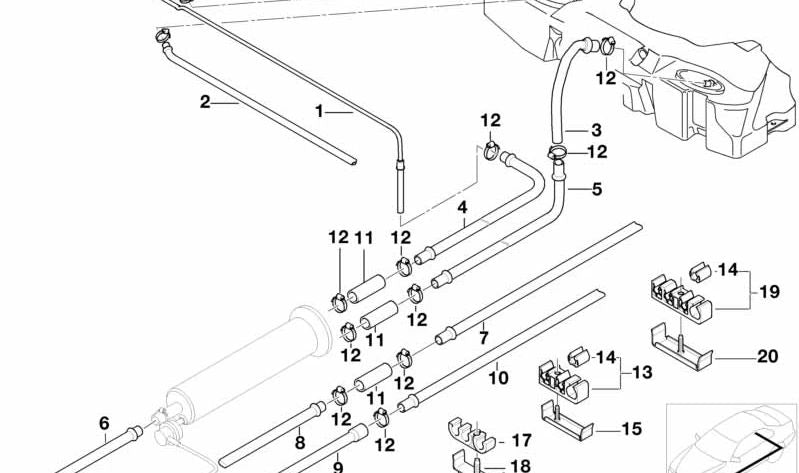 Tubo de ventilación de depósito de combustible OEM 16126751006 para BMW E39. Original BMW.