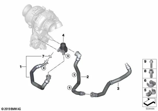 Tubo della pompa del liquido di raffreddamento del carter OEM 11538580565 per BMW X1 F48, X2 F39... e altro ancora. BMW originale.