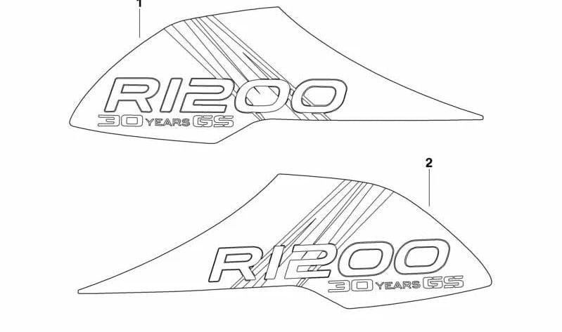 Adhesivo lateral izquierdo "30 Años GS" OEM 51147700445 para BMW Motorrad R 1200 GS Adventure (RK25) 2009-2013. Decoración original de aniversario. Producto genuino BMW Motorrad.