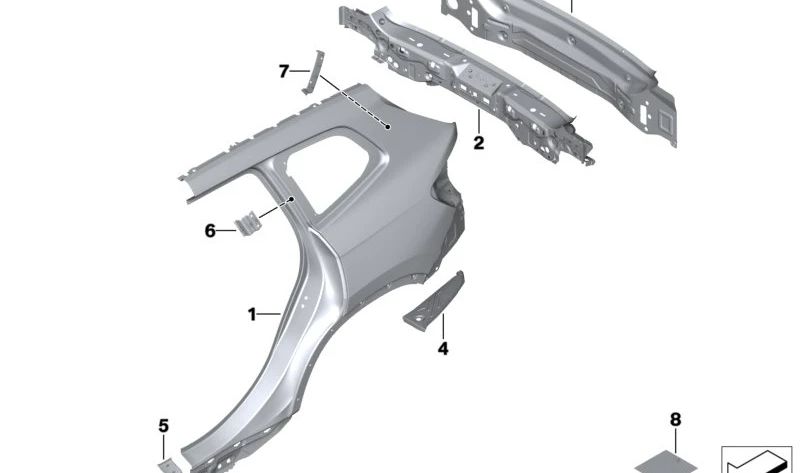 Extensión de aleta lateral trasera derecha OEM 41305A52CD4 para BMW X1 (U11, U12). Pieza original BMW.