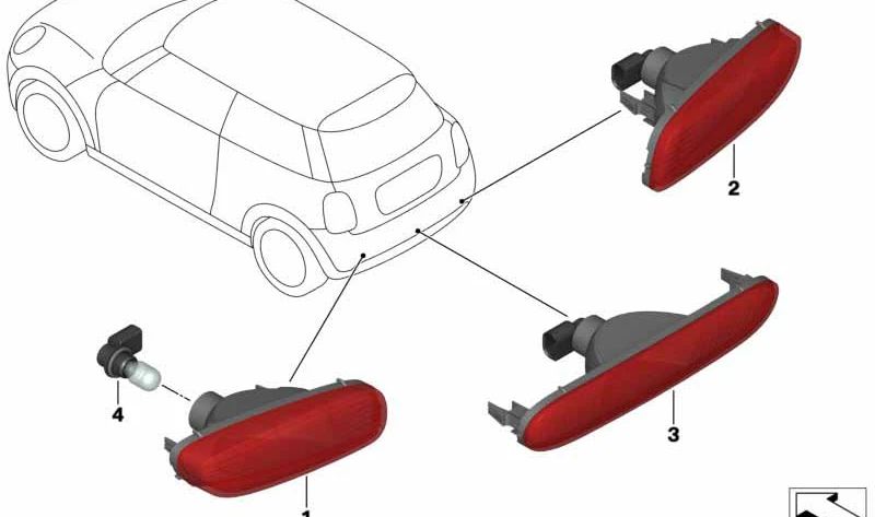 Luz antiniebla trasera OEM 63246946904 para MINI F55, F56, F57, R56, R57. Compatible con modelos Cooper, Cooper S y Cooper D. Original MINI.