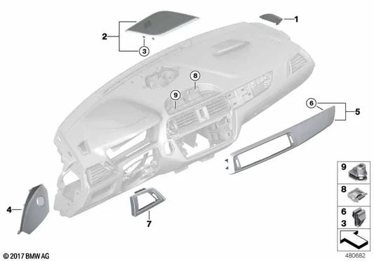 Panel protector de rejilla de aire exterior lado conductor OEM 51459394356 para BMW F20, F21, F22, F87, F23. Original BMW.