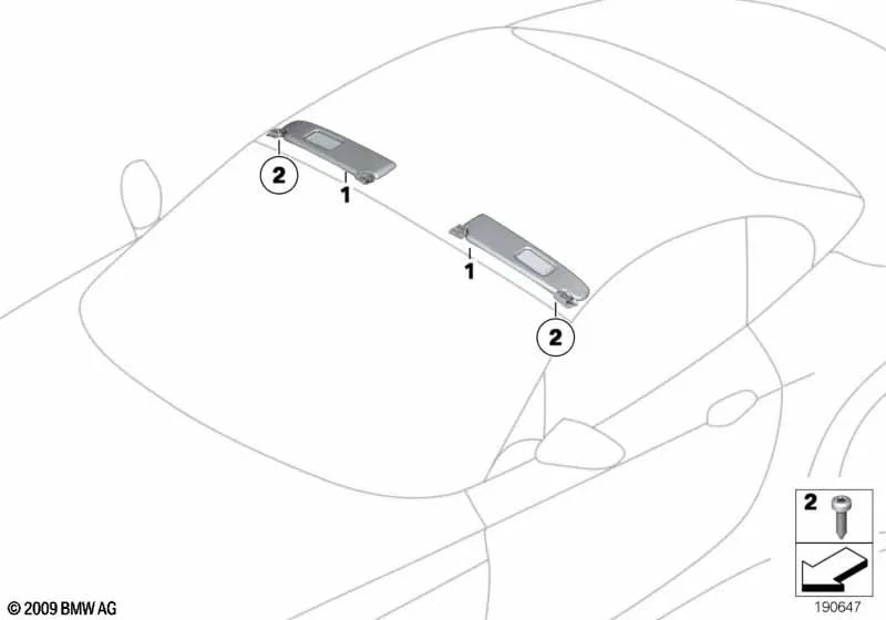 Left sun visor for BMW Z4 E89 (OEM 51169128391). Original BMW.