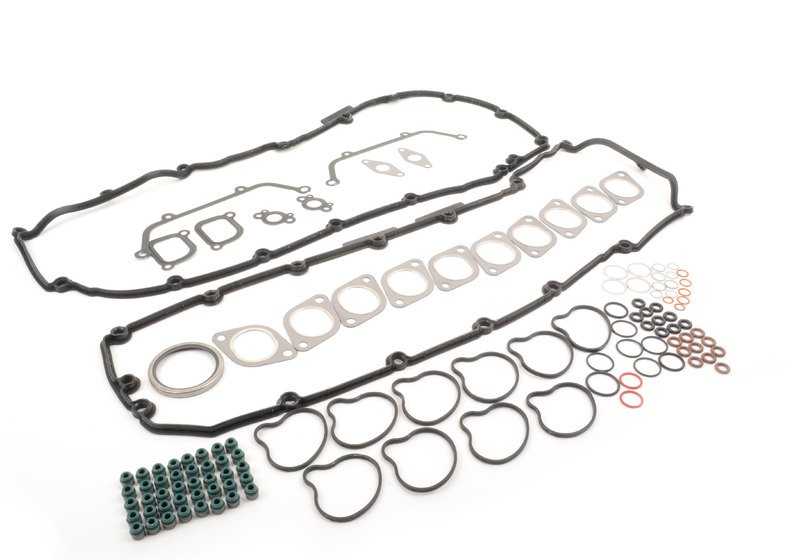 Juego de juntas de culata sin amianto OEM 11120392976 para BMW E60, E61, E63, E64. Compatible con motores específicos de 5 y 6 cilindros. Original BMW.