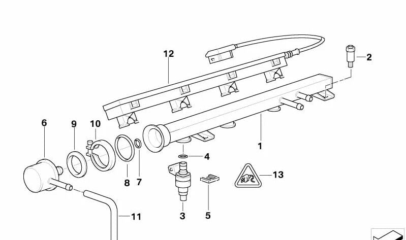 Tubo de inyección OEM 13531734355 para BMW E36 316i (todos los modelos: BE11, BE12, BE21, BE22, CA71, CA72, CA81, CA82, CG11, CG12). Original BMW.