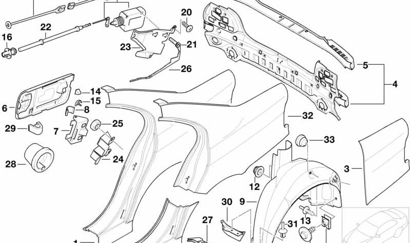 Cubierta paso de rueda trasero derecho OEM 51712496658 para BMW Serie 5 E39. Original BMW.