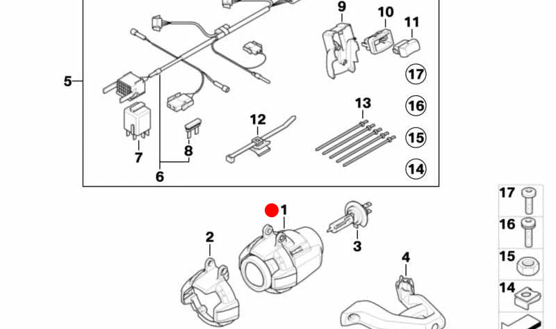 Faro supplementare OEM 63127709430 per moto BMW R 1200 GS, R 1200 GS Adventure. BMW Motorrad originale.