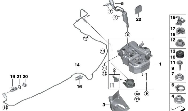 Sistema de llenado AdBlue SCR OEM 16197399294 para BMW X2 F39 y MINI Countryman F60, F60N. Original BMW y MINI.