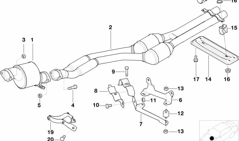 Support métallique OEM 18212248035 pour la série BMW 7 E38 730D. Compatible avec les modèles produits entre 1998 et 2001. Une partie du système de catalyseur diesel. BMW d'origine.