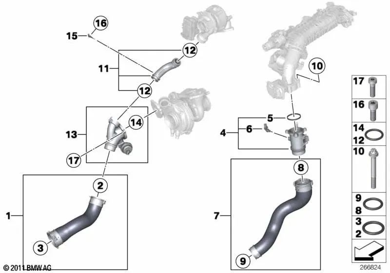 Conducción de aire sobrealimentación OEM 11617810615 para BMW Serie 5 F07, F10, F11, F10 LCI, F11 LCI. Original BMW.