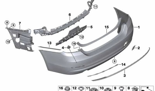 Rear Primed Bumper Trim for BMW F32N, F33N (OEM 51127496102). Original BMW