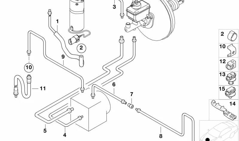 Tubería de freno recubierta de goma OEM 34326755333 para BMW E39 520i (todos los modelos con motor M52 y M54, cambio automático y manual). Original BMW.