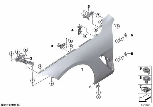 Rechte vordere Seitenwandhalterung OEM 41358492952 für BMW G14, F91, G15, F92, G16, F93. Original BMW.