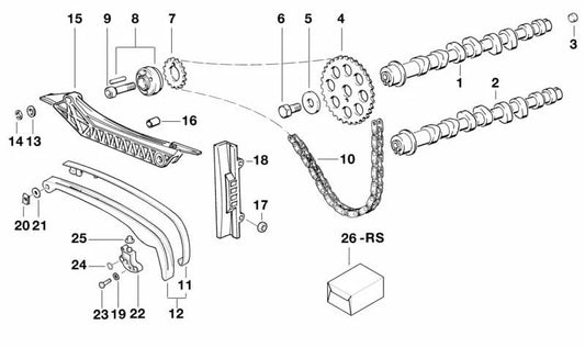 Árbol de levas de admisión OEM 11311461691 para motos BMW K1200RS, K1200GT, K1... y más. Original BMW Motorrad.