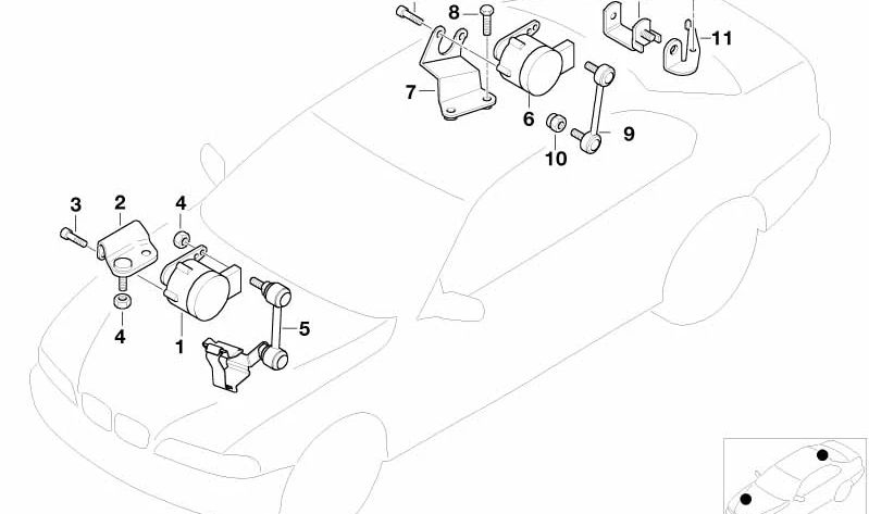 Soporte sensor de nivel de altura derecho OEM 37146779772 para BMW E46, E85, E86. Original BMW.