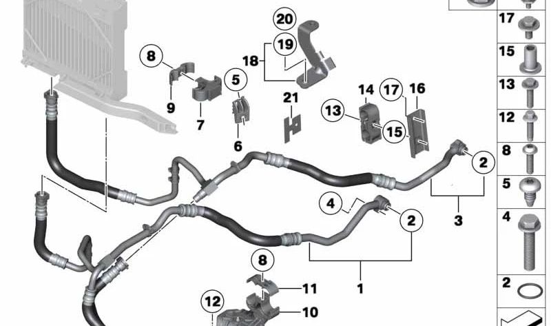 Soporte de línea del radiador de aceite OEM 17227607829 para BMW F01, F01N, F02, F02N. Original BMW.
