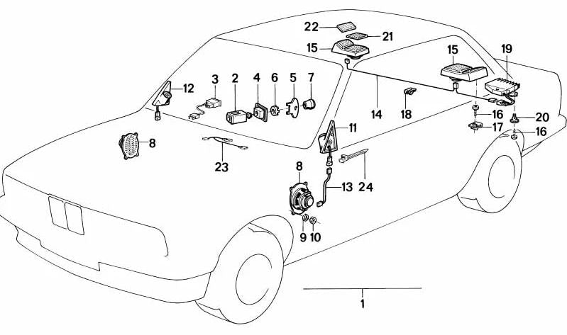 Altavoz con embellecedor lateral derecho OEM 65131377778 para BMW E23. Original BMW