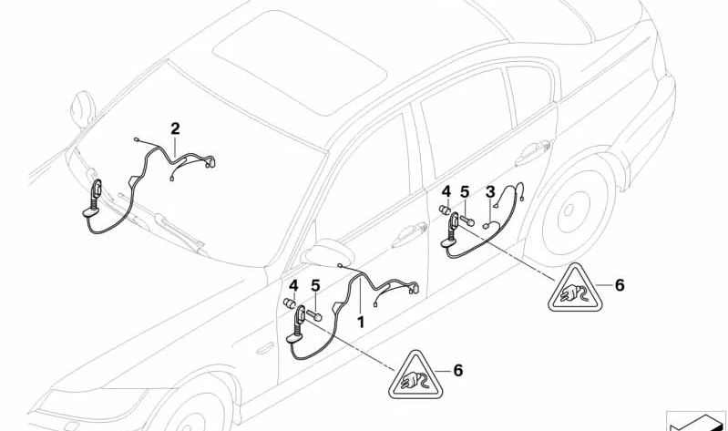 Cableado puerta delantera izquierda OEM 61129186571 para BMW E90, E91. Original BMW.