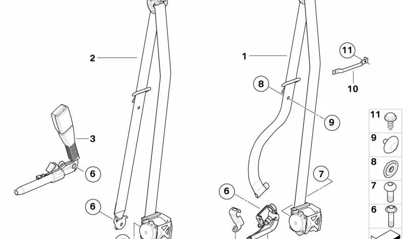 Cinturón superior delantero derecho negro OEM 72117161046 para BMW X5 E70 y BMW X6 E71. Original BMW.
