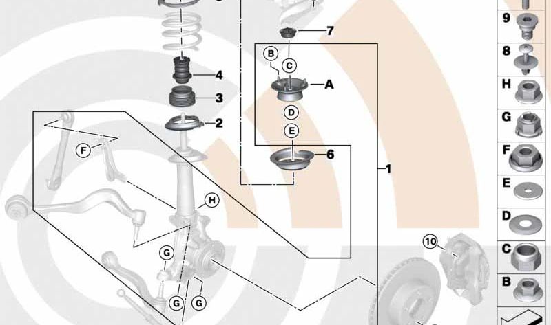 Front suspension stop OEM 31336764086 for BMW 5 E60 Series (520D NC31, NC32, NC41, NC42, NX11, NX12, NX21, NX22, NX31, NX32). Original BMW.