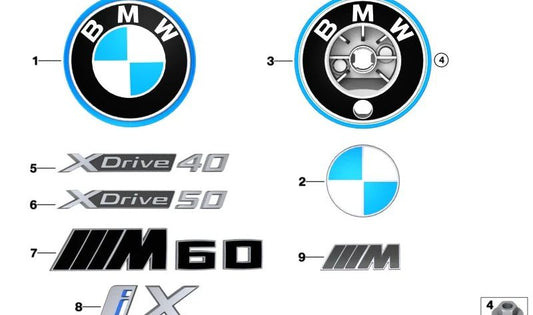 Emblema posteriore "XDrive50" in colore bronzo OEM 51145A060A9 per BMW I20. BMW originale.