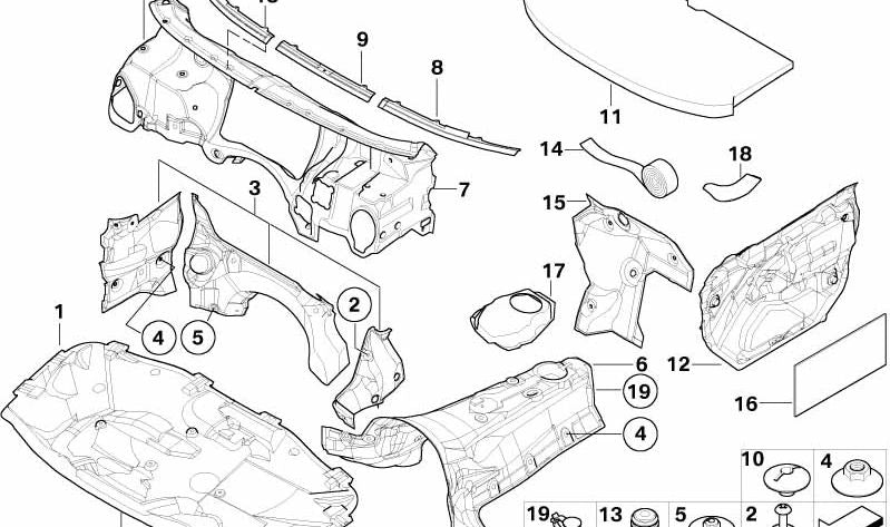 Aislamiento acústico del capó OEM 51488265979 para BMW E46. Original BMW.