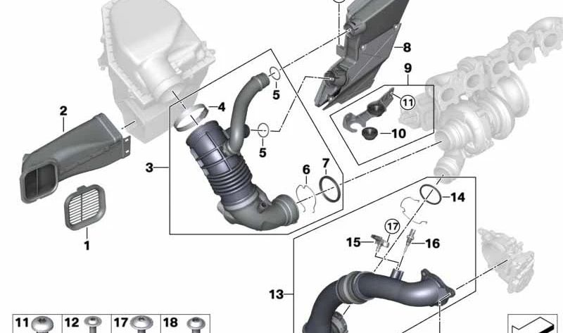 Resonador de admisión OEM 13718678922 para BMW G01 (X3) y G02 (X4). Pieza original BMW.