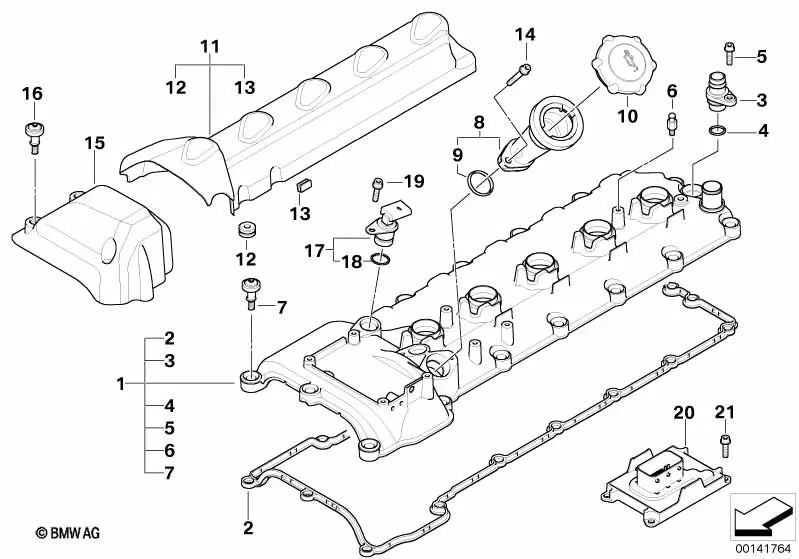 Tapa de cilindros para BMW E60, E61N, E63, E64 (OEM 11127891023). Original BMW