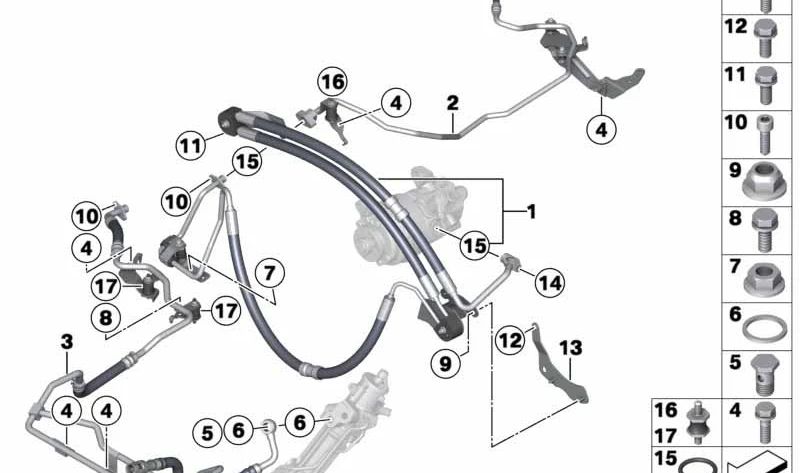 Tubería de retorno combinada OEM 32416852878 para BMW X5 E70, F15 y BMW X6 E71, F16. Original BMW.