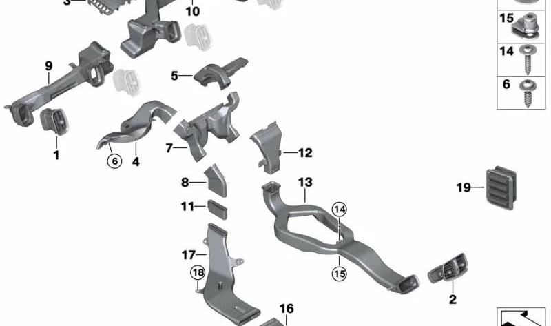 Conducto calefacción suelo lado izquierdo OEM 51459371987 para MINI F60 (Countryman). Original MINI.