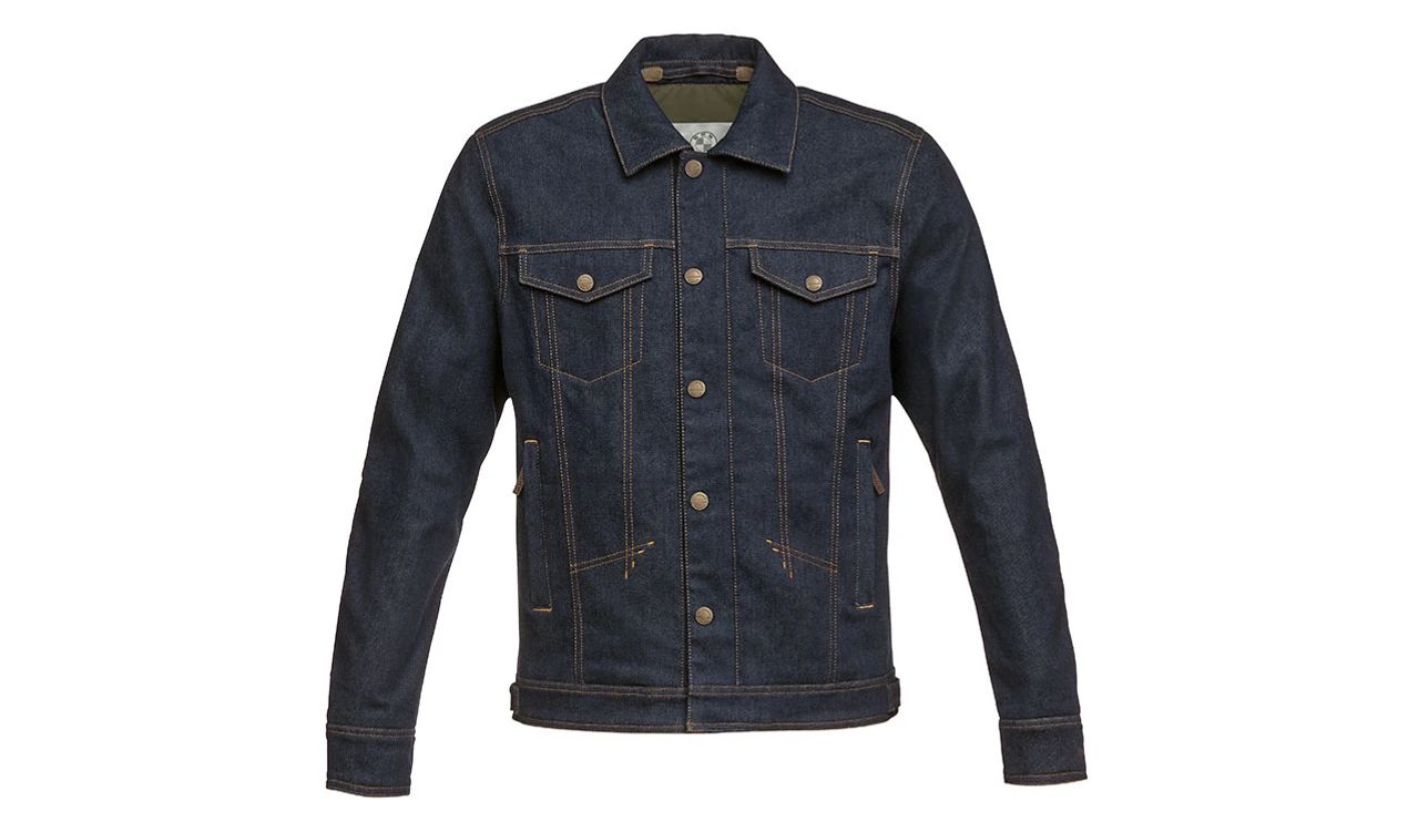 Chaqueta de moto BMW Motorrad Spandau azul OEM 76125A80A01 para hombre. Estilo vaquero, con protecciones en hombros y codos, opción de añadir protector de espalda. Compatible con pantalones BMW. Original BMW Motorrad.