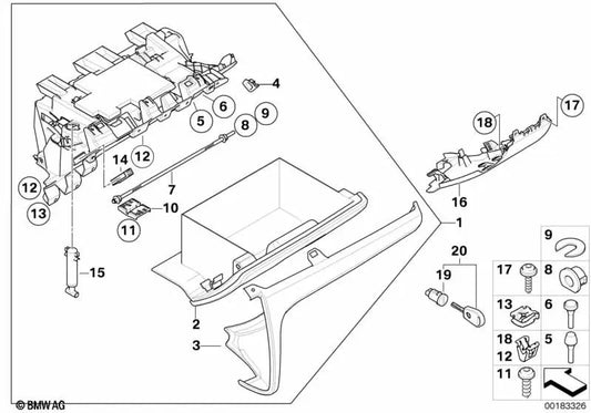 Außenform der BMW Glovers Series 1 E81, E82, E87N, E88 (OEM 5116982812). Original BMW