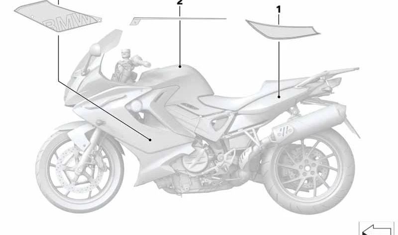 Right lateral decorative gray grass OEM 51148525086 for BMW Motorrad F 800 GT (FK71, 0B53A23) 2016-2019. Original BMW Motorrad piece.