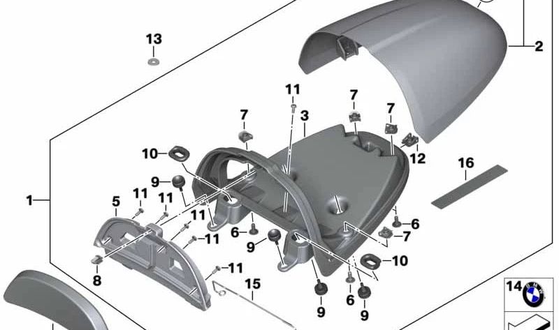 Cinta de sujeción tapa compartimento portaobjetos OEM 71608533904 para BMW Motorrad R nineT, R nineT Pure, R nineT Racer. Original BMW Motorrad.