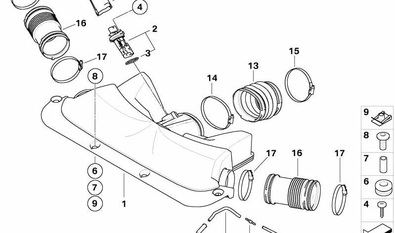Conducto de aire limpio OEM 13717541066 para BMW Serie 7 E65 y E66 (750i, 750Li) con motor N62T. Modelos compatibles: E65 y E66. Original BMW.